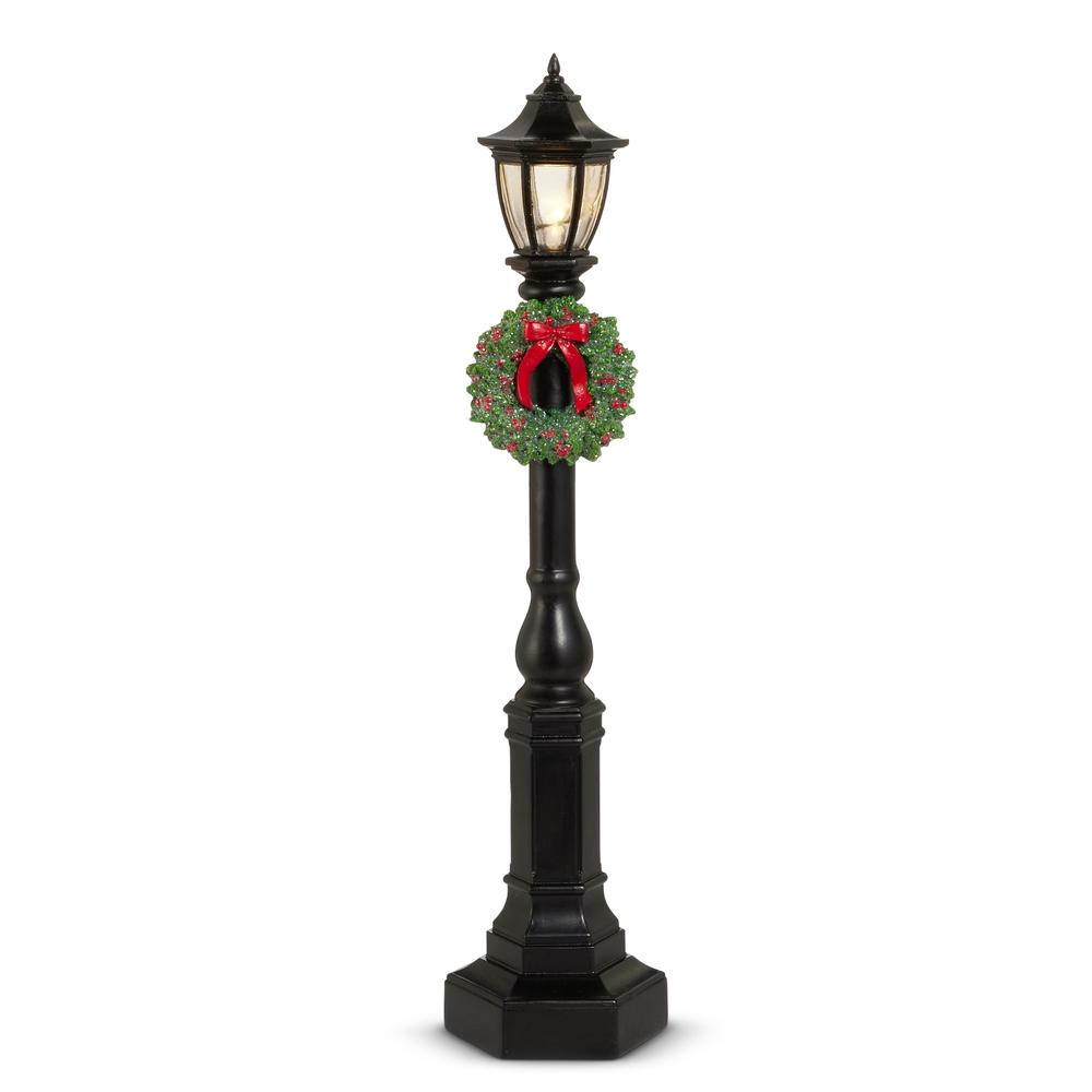 RAZ Imports 18" Black Lamp Post with Red Bow Wreath