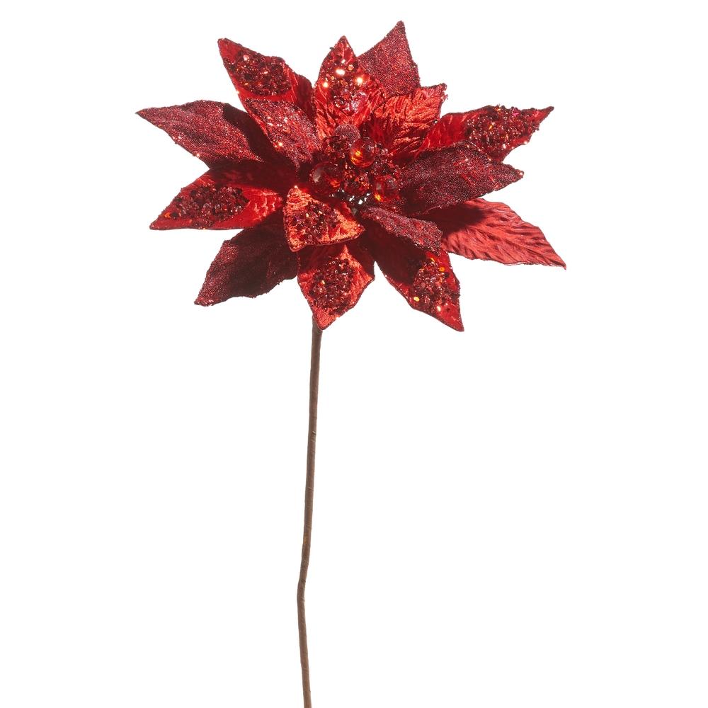 RAZ Imports 18" Glittered Red Poinsettia Pick