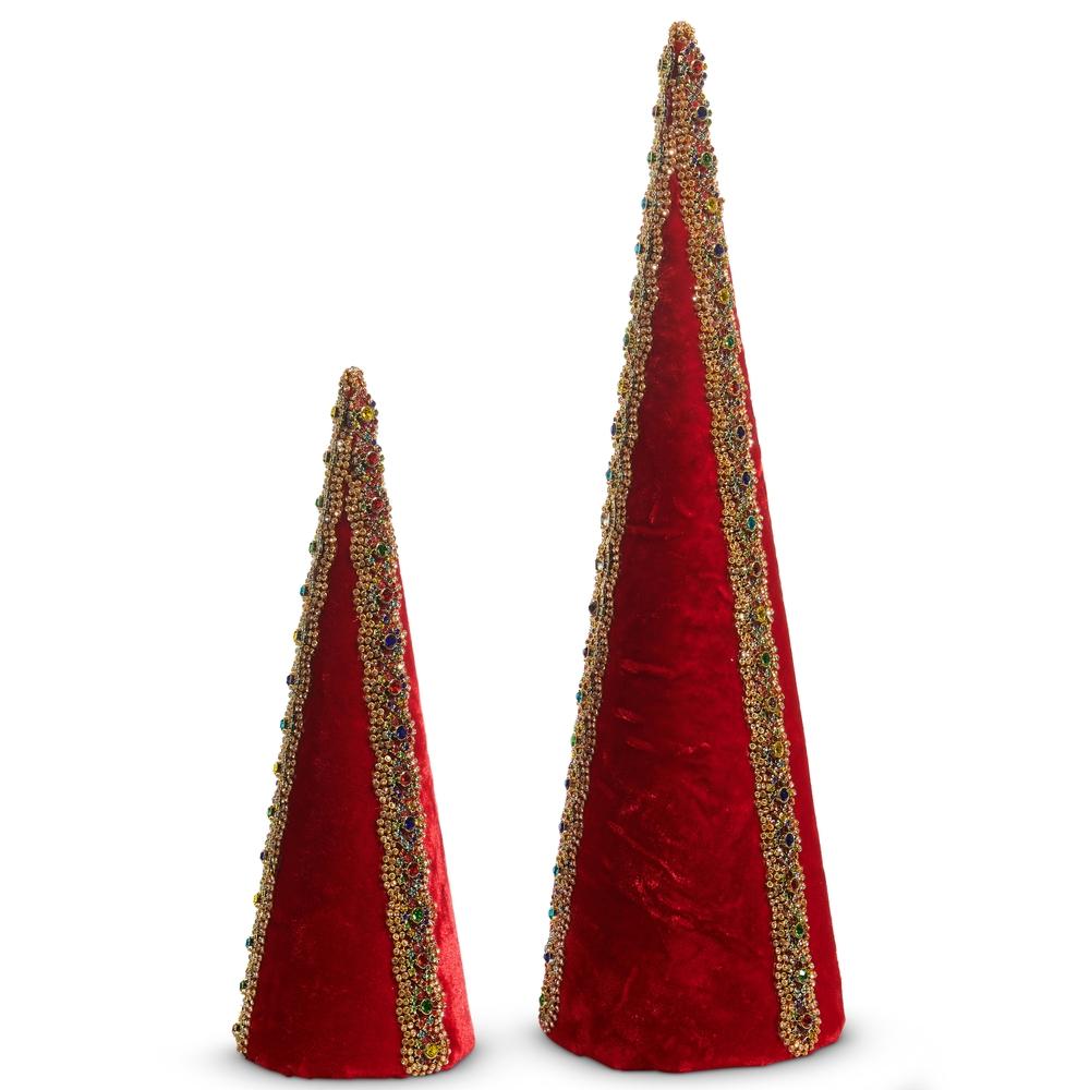 RAZ Imports 18" Red Velvet Jeweled Cone Trees