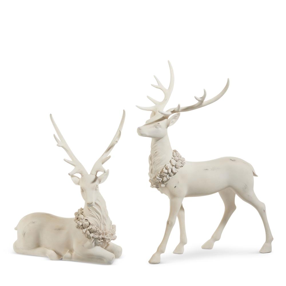 RAZ Imports 18" White Deer with Holly Wreath