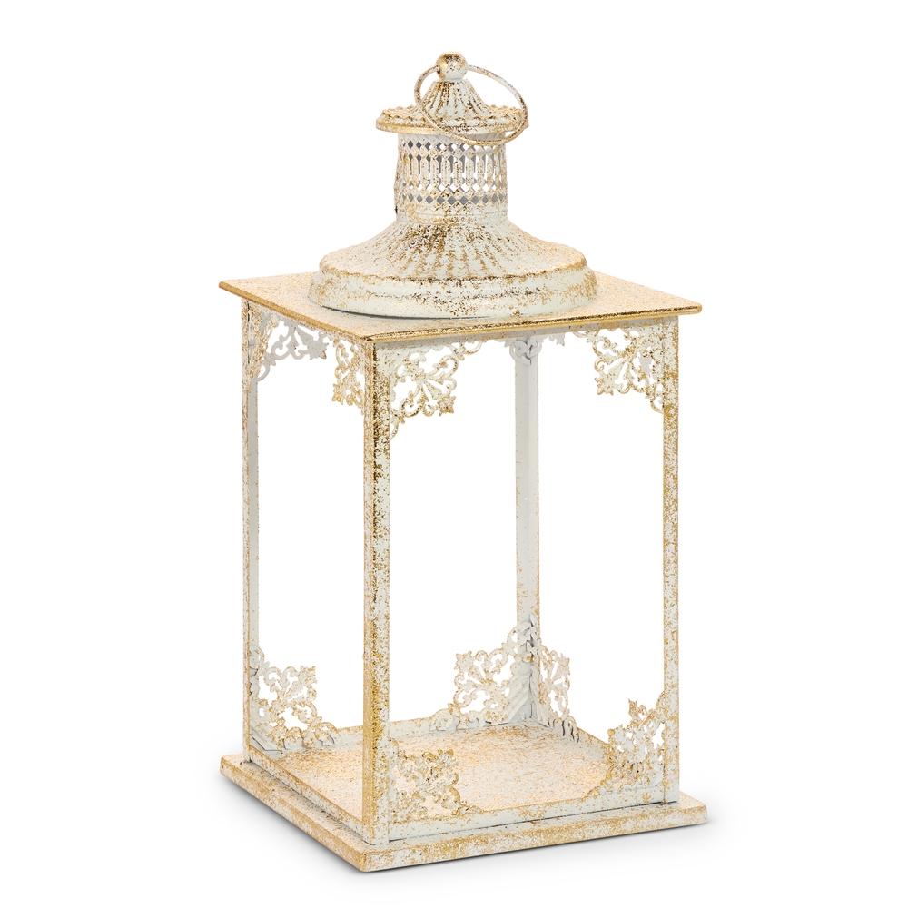 RAZ Imports 19" Gold Brush Ivory Lantern