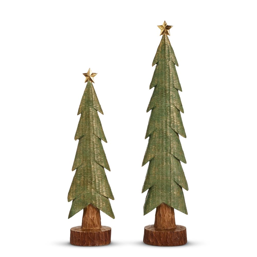 RAZ Imports 19" Green Glittered Carved Trees