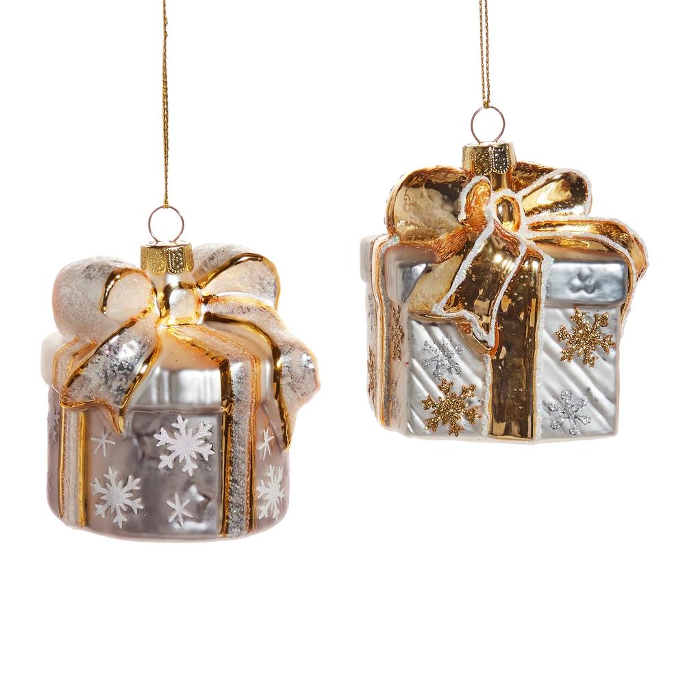 RAZ Imports 2.75" Silver Gold Present Ornaments