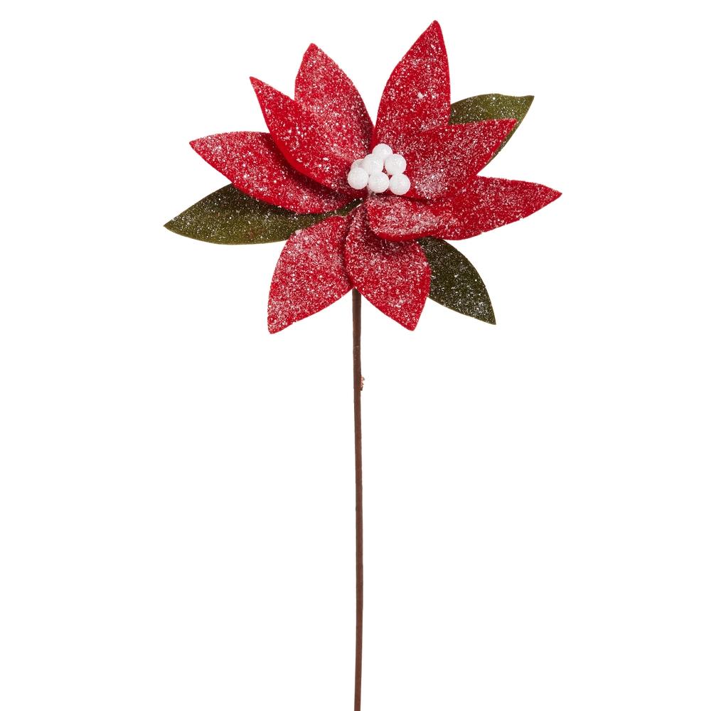 RAZ Imports 21" Iced Red Felt Poinsettia Stem