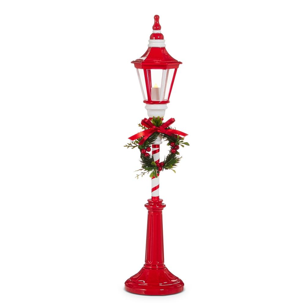 RAZ Imports 21" Lighted Red and White Lamp Post