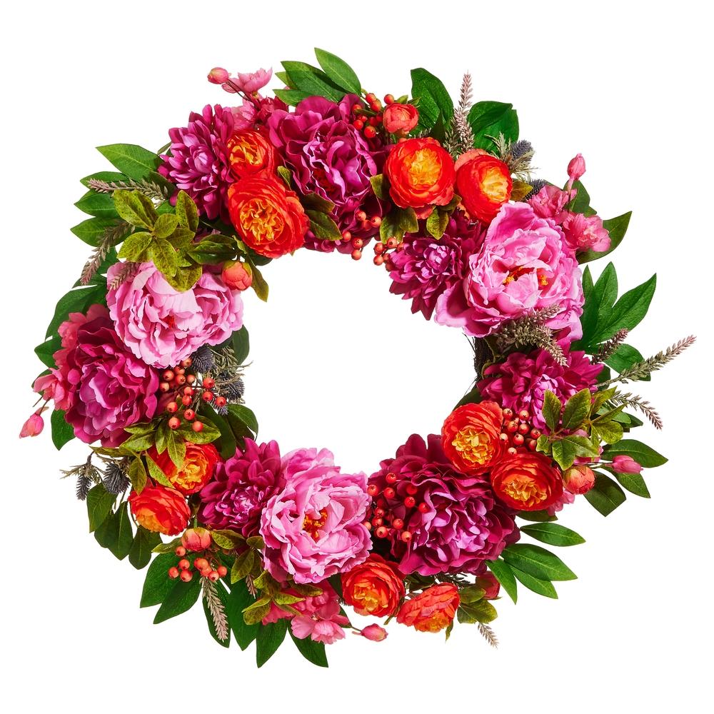 RAZ Imports 24" Mixed Pink Floral Wreath