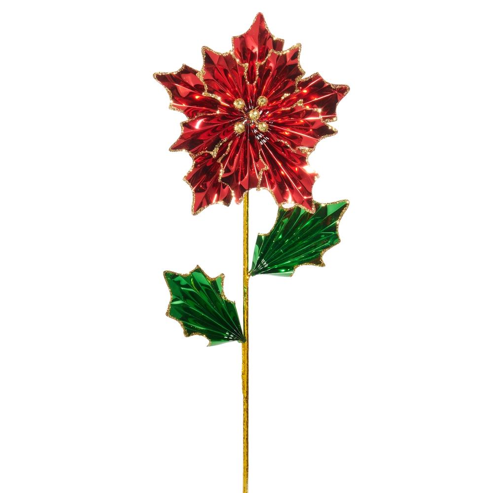 RAZ Imports 24" Red Foil Poinsettia Stem