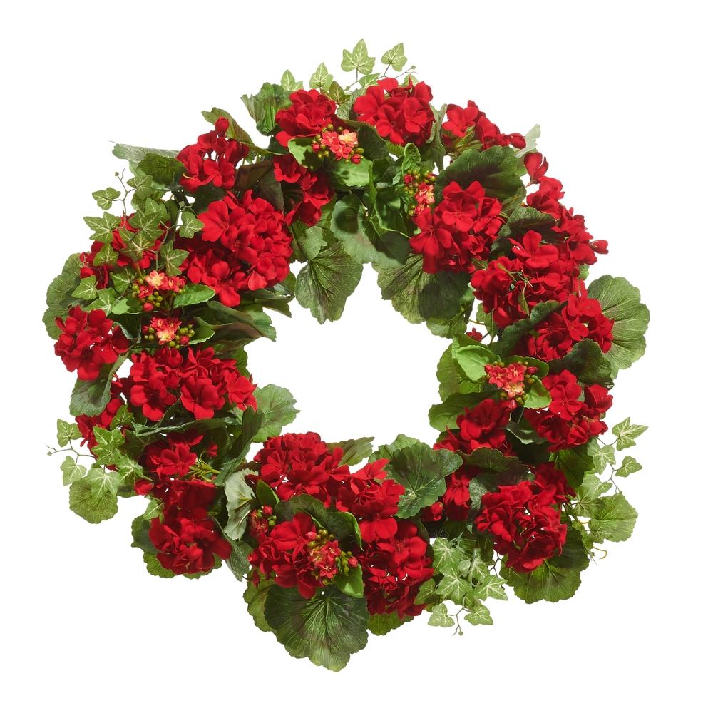 RAZ Imports 24" Red Geranium and Kalanchoe Wreath