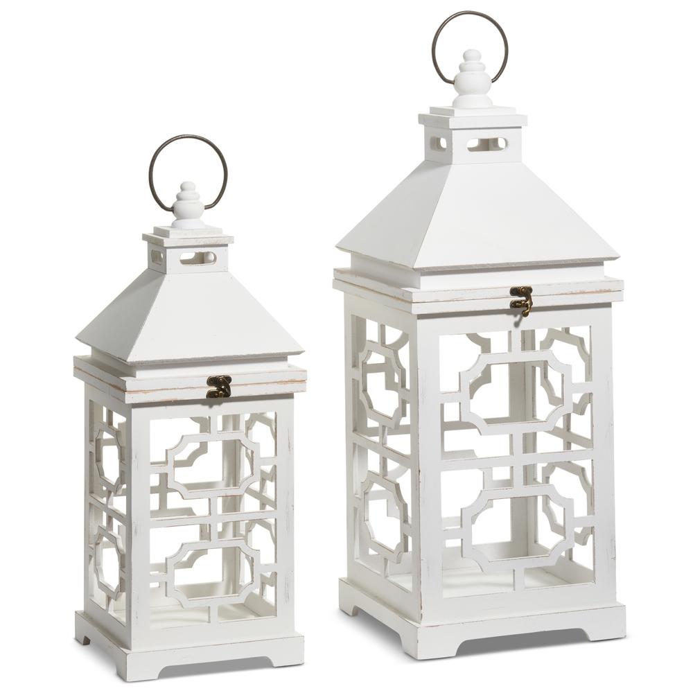 RAZ Imports 25.5" White Geometric Panel Lanterns
