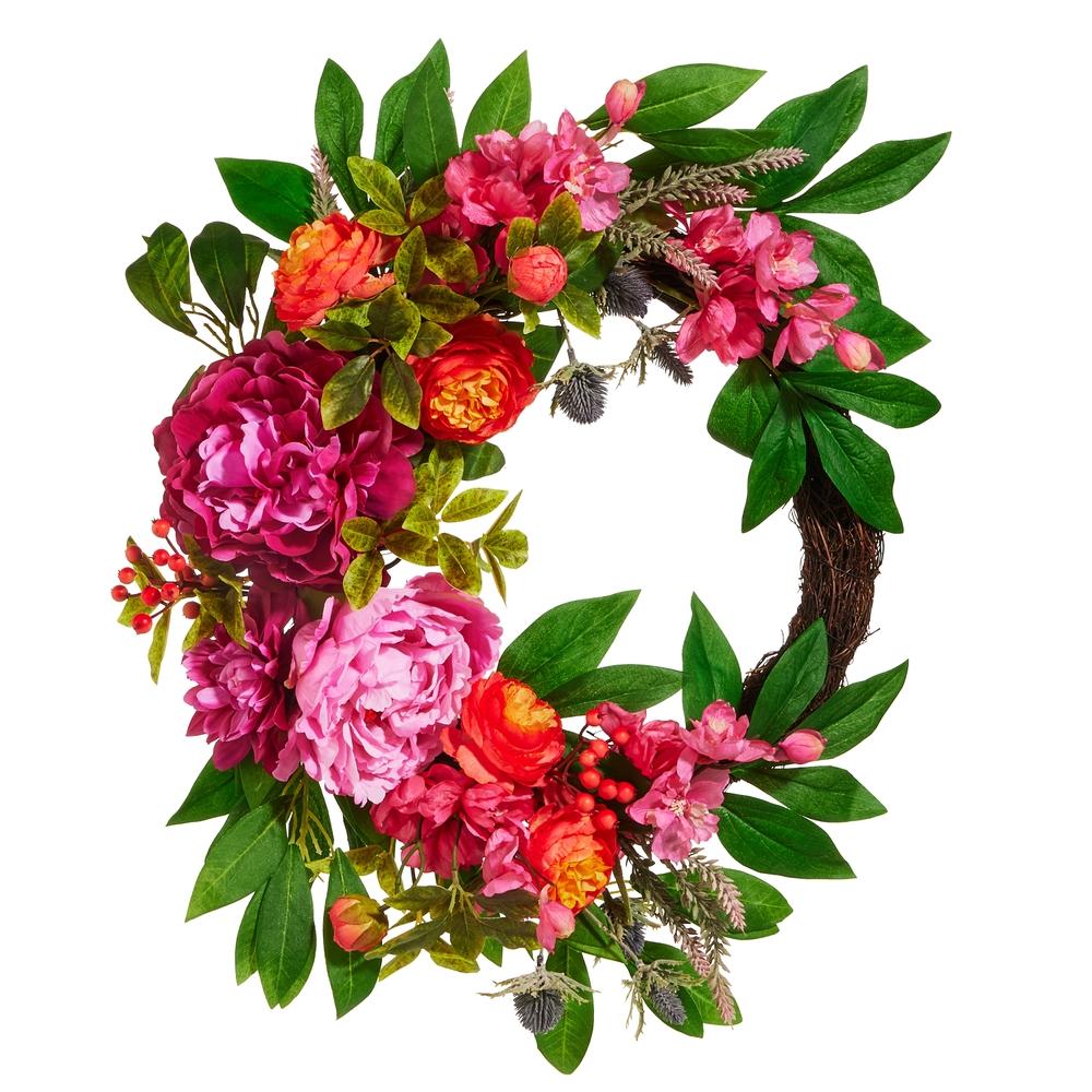RAZ Imports 25" Mixed Pink Floral Wreath