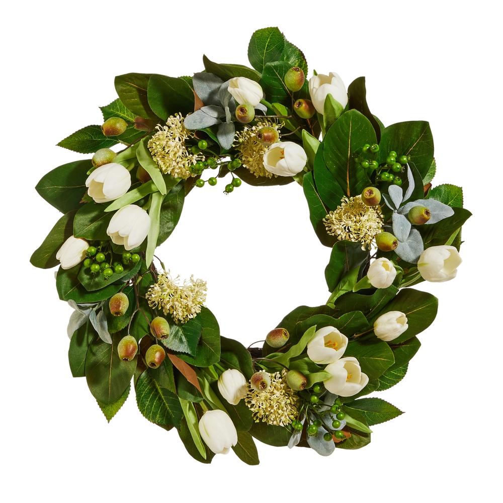 RAZ Imports 25" Tulip and Mixed Greenery Wreath