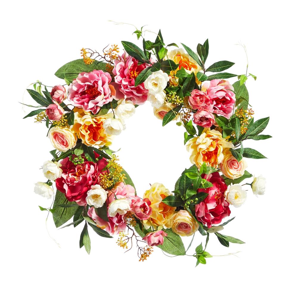 RAZ Imports 26" Wild Rose and Mixed Greenery Wreath