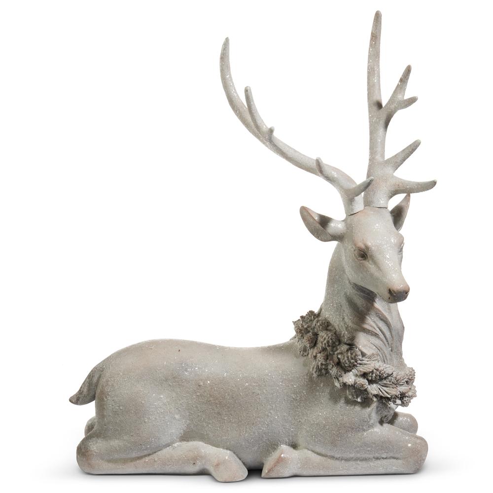 RAZ Imports 29" Iced Laying Deer with Holly Wreath