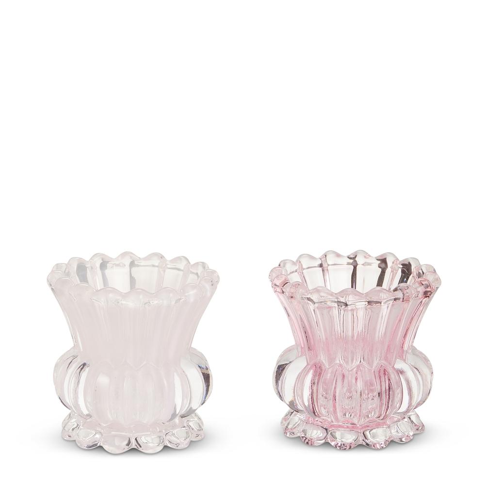 RAZ Imports 3.5" Pink Ruffle Glass Candle Holder