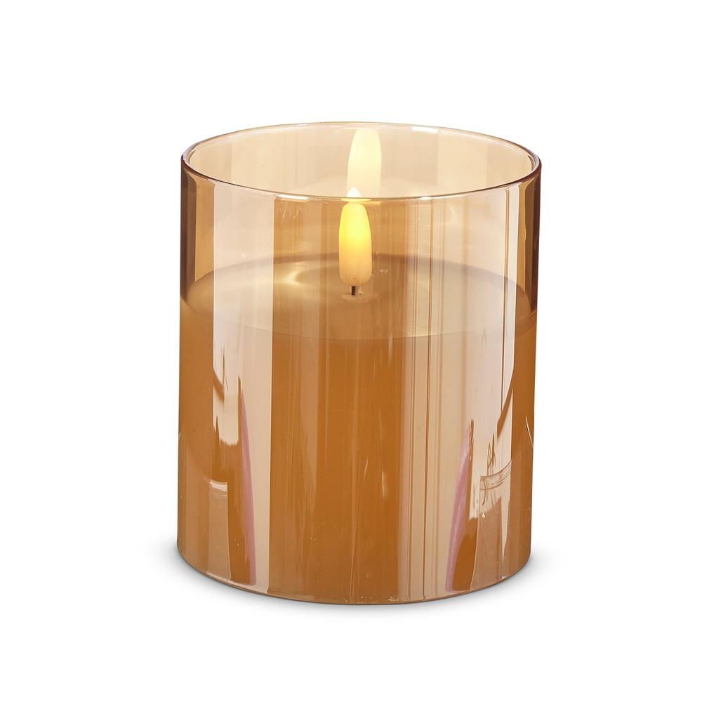 RAZ Imports 3.5" x 4" Gold Glass Ivory Pillar Candle