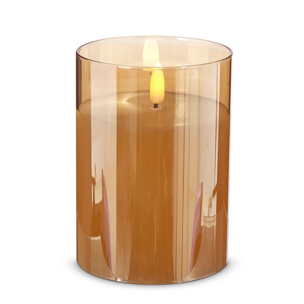 RAZ Imports 3.5" x 5" Gold Glass Ivory Pillar Candle