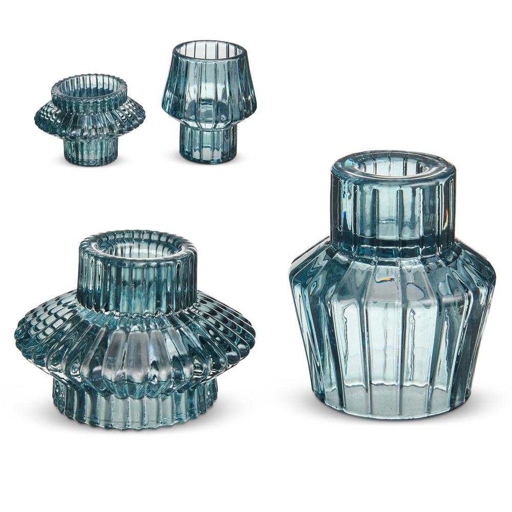 RAZ Imports 3" Blue Vintage Glass Candle Holders