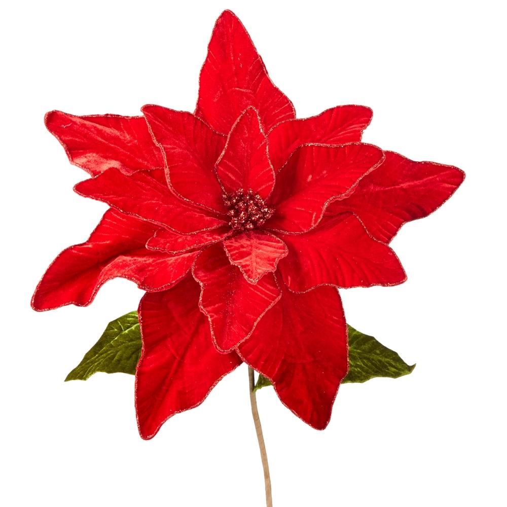 RAZ Imports 32" Red Velvet Poinsettia Stem