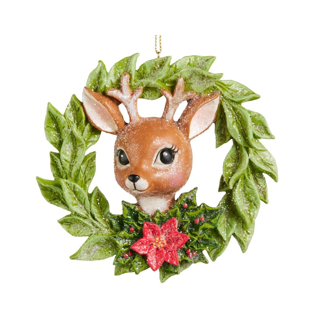 RAZ Imports 4.25" Deer in Leaf Wreath Ornament
