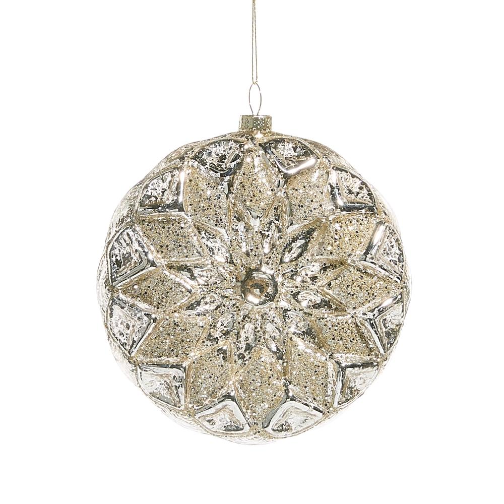 RAZ Imports 4.75" Silver Glitter Disc Ornament