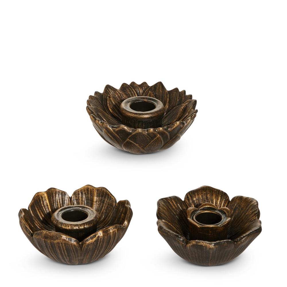 RAZ Imports 4" Antique Gold Floral Candle Holder