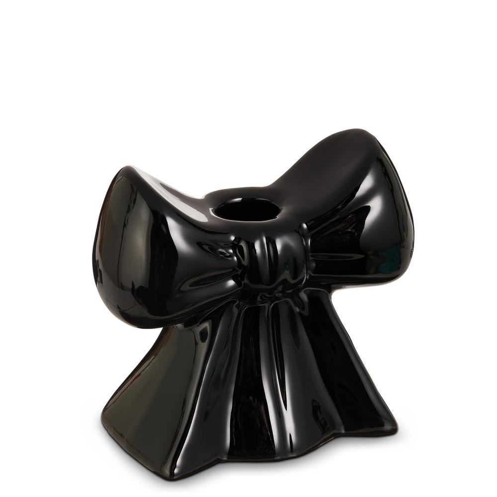 RAZ Imports 4" Black Bow Candle Holder