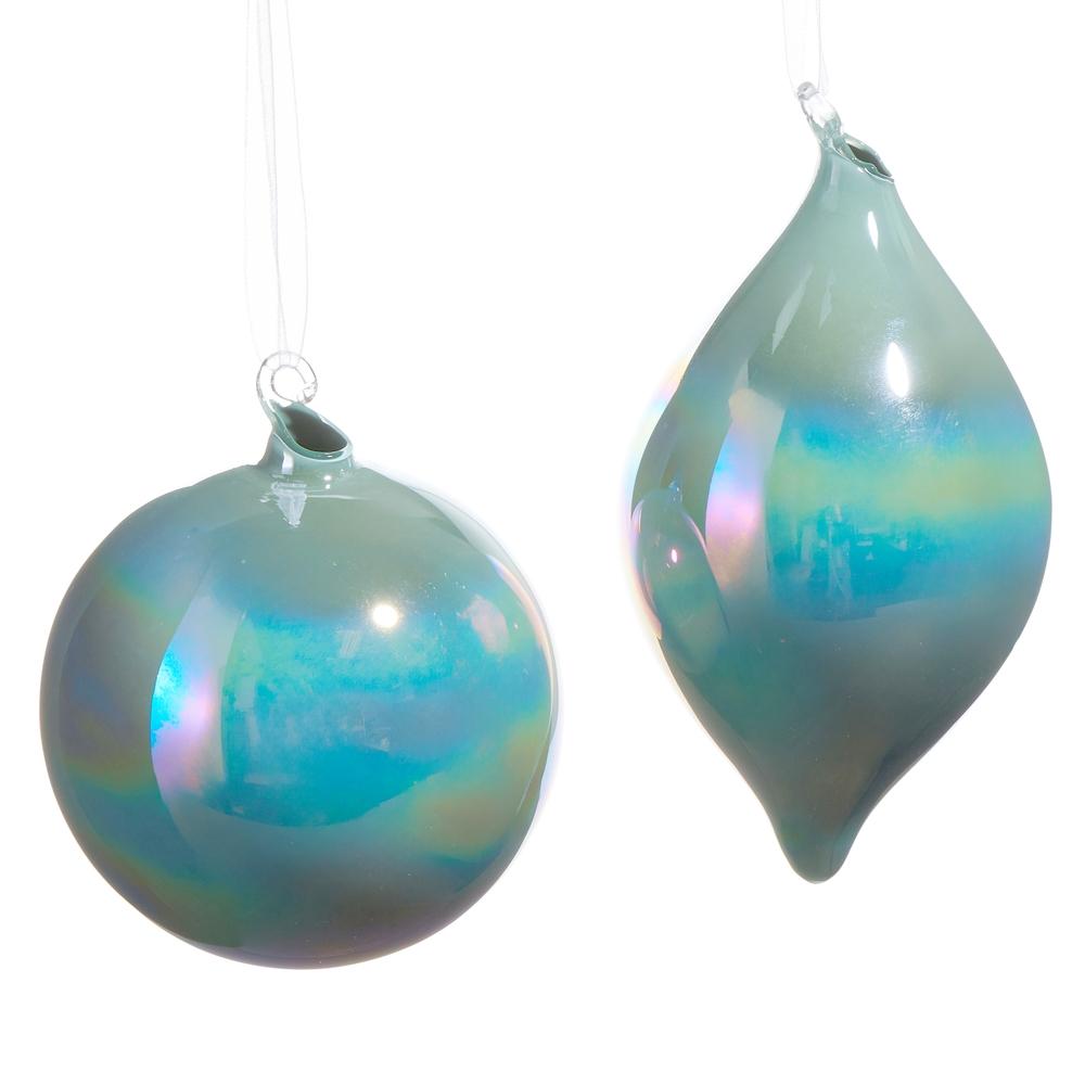 RAZ Imports 4" Blue Iridescent Blown Glass Ornament