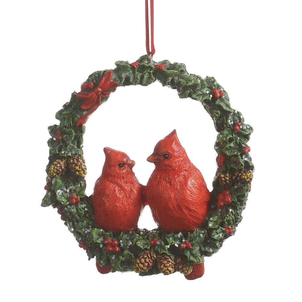 RAZ Imports 4" Cardinals in Wreath Ornament
