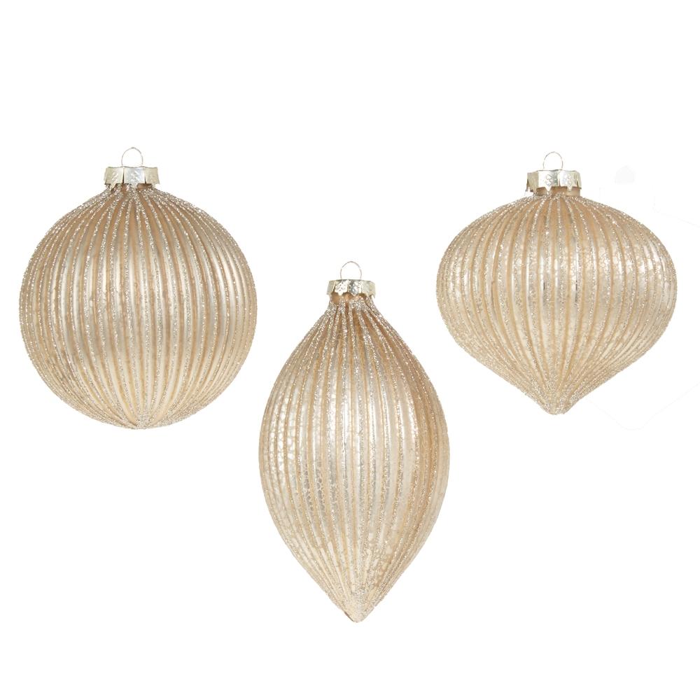RAZ Imports 4" Champagne Glitter Ribbed Ornament