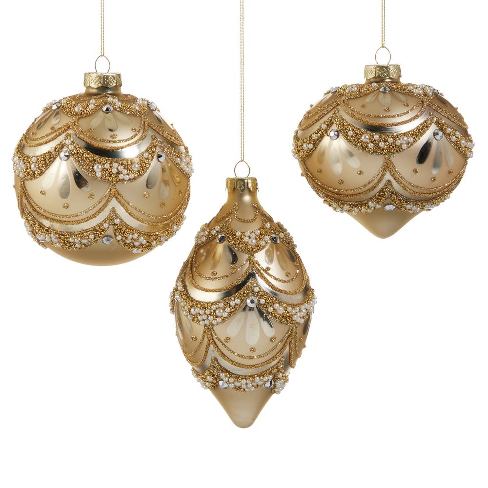 RAZ Imports 4" Gold Pearl Trimmed Ornament