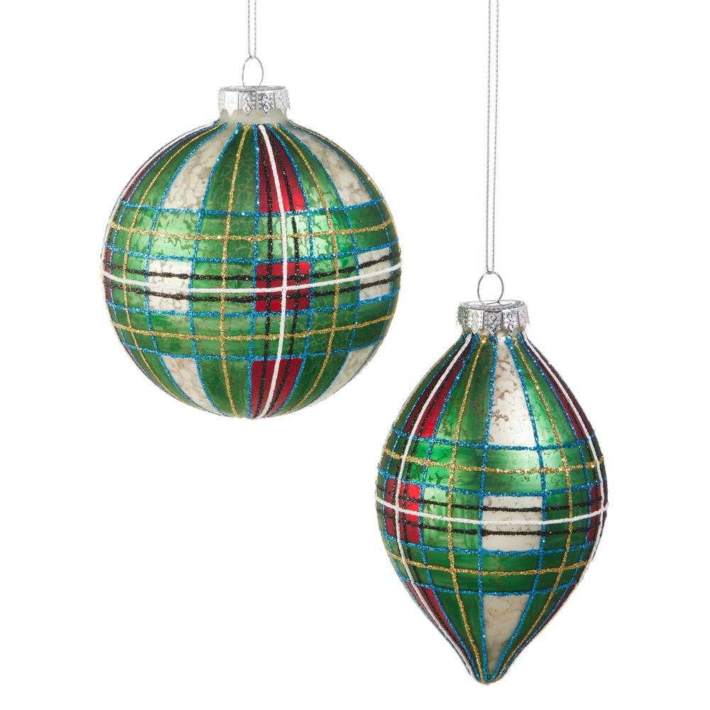 RAZ Imports 4" Green Tartan Plaid Ornament