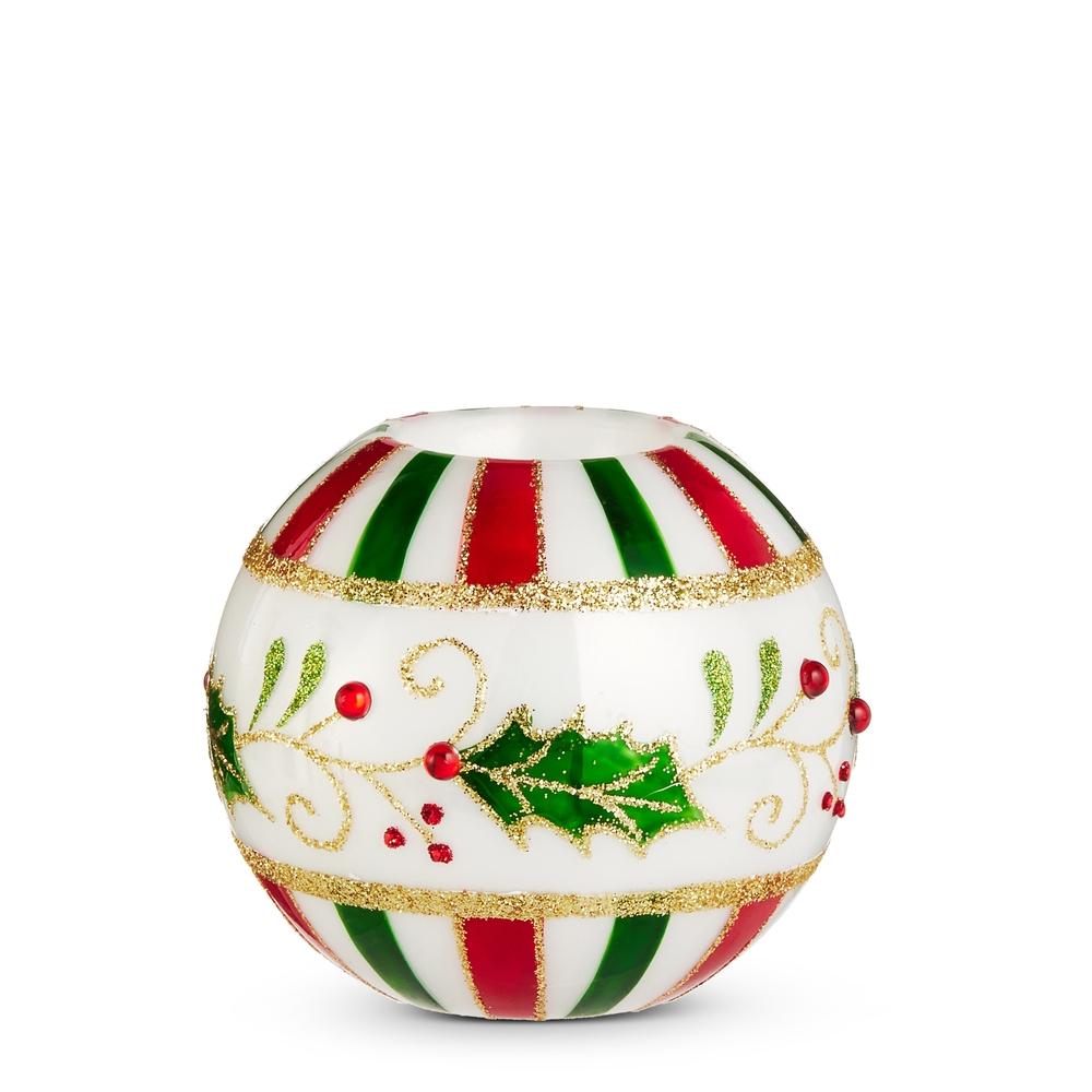 RAZ Imports 4" Holly and Stripe Tealight Holder