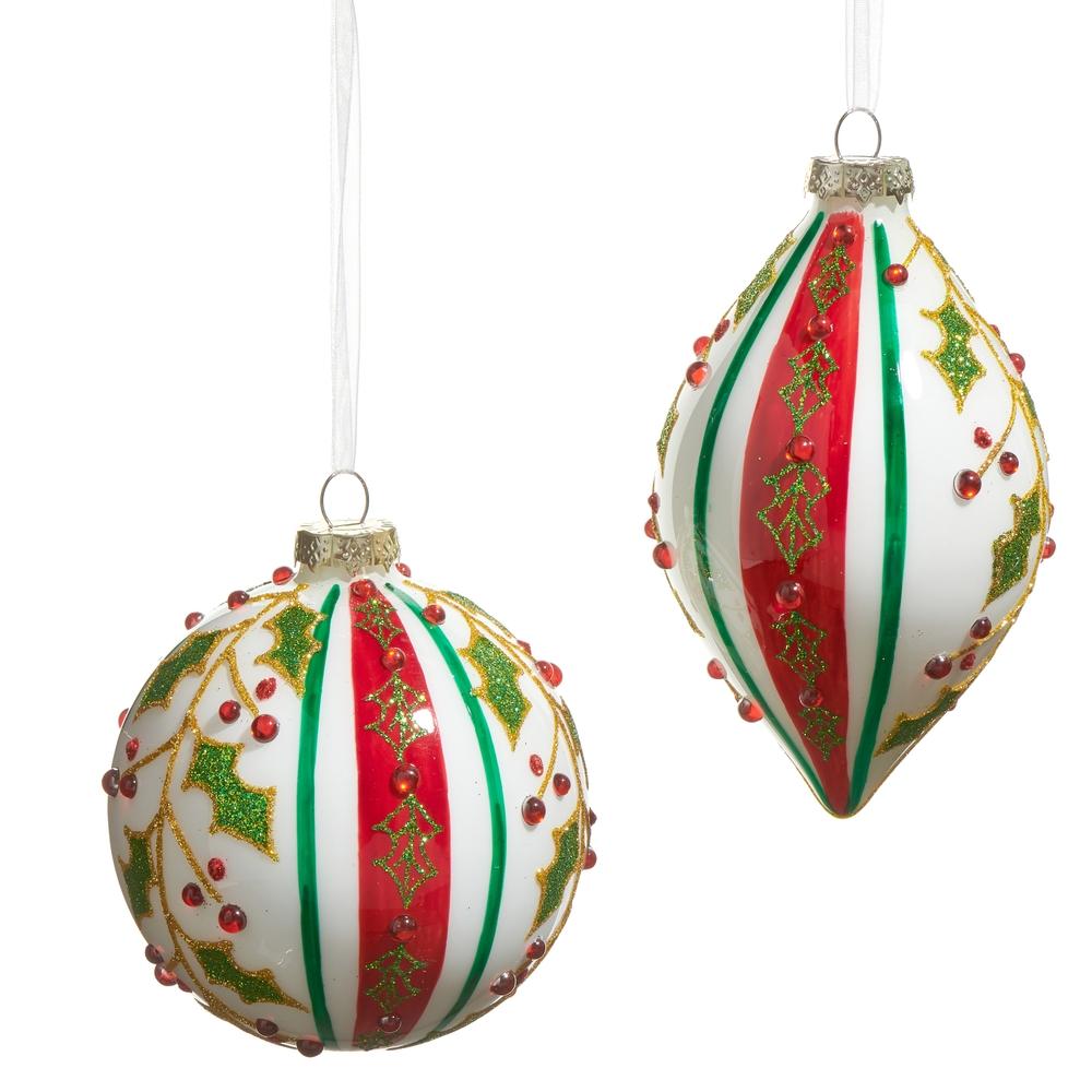 RAZ Imports 4" Holly Striped Ornament