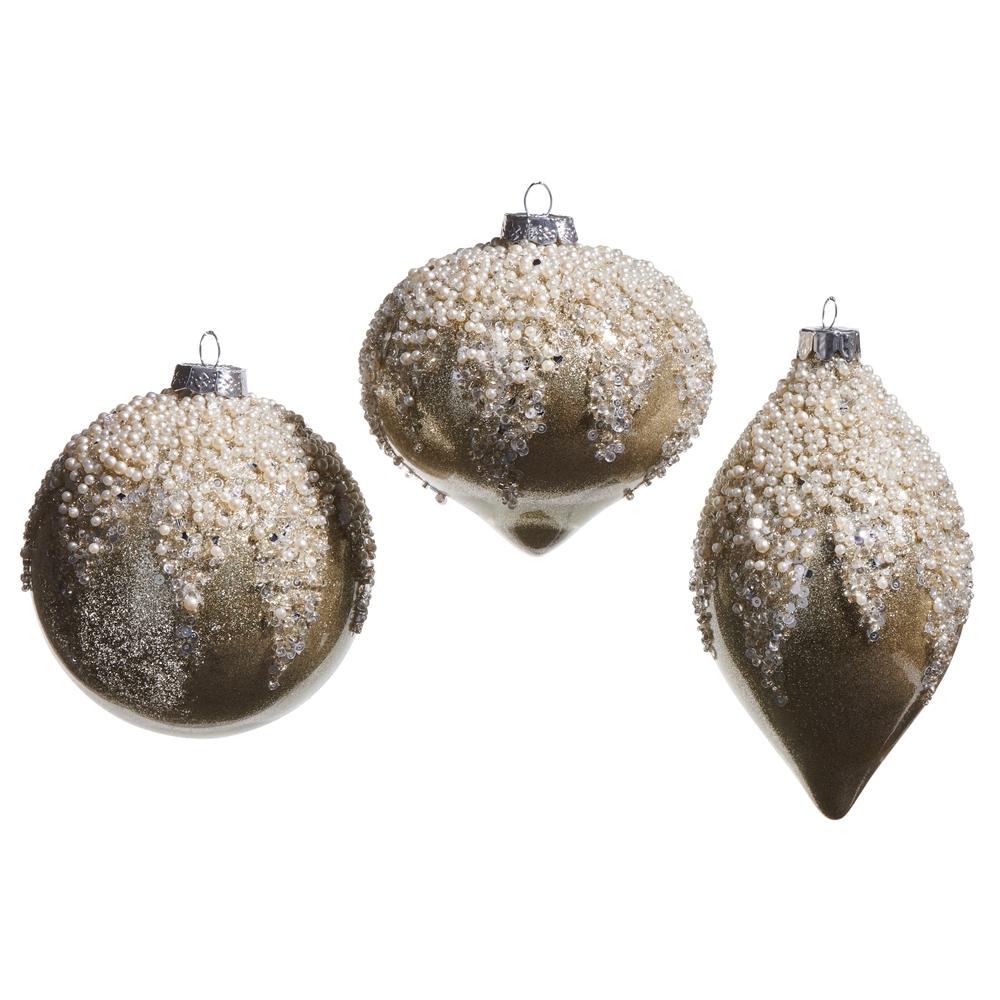 RAZ Imports 4" Pearl Frosted Taupe Ornament