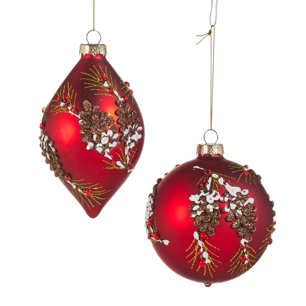 RAZ Imports 4" Pinecone Embellished Red Ornament