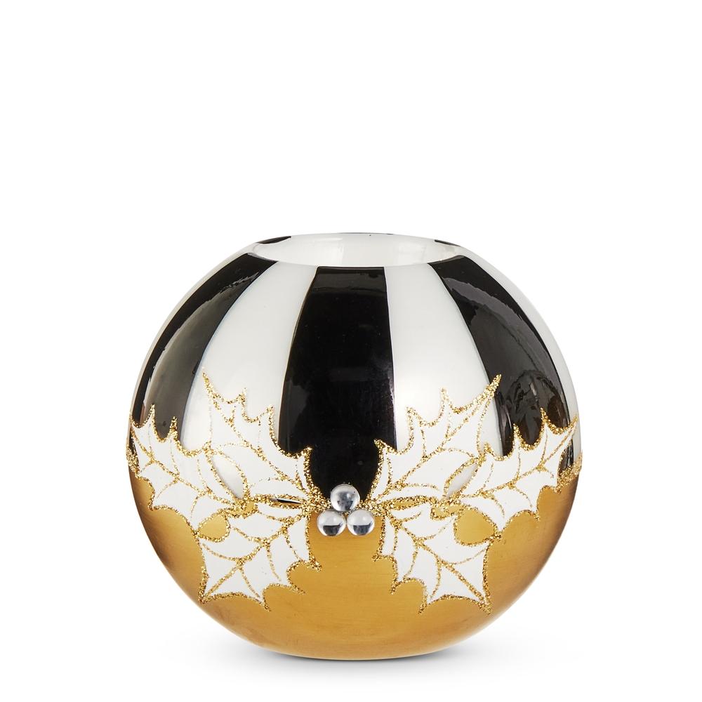 RAZ Imports 4" Stripe Holly Ball Tealight Holder