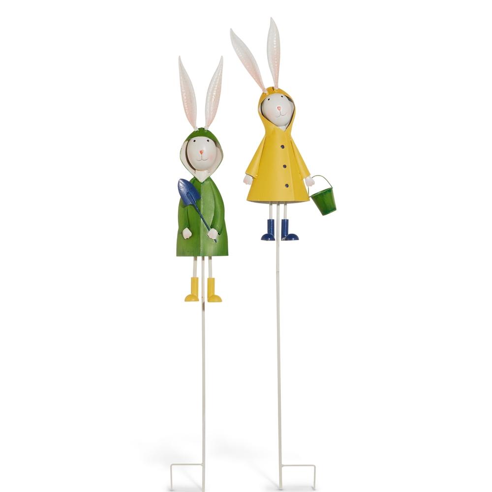 RAZ Imports 44" Rabbits in Raincoats Garden Stakes