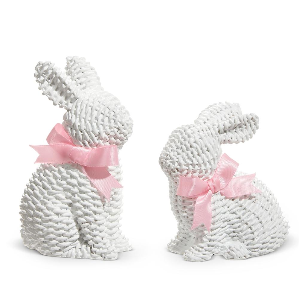 RAZ Imports 5.25" White Woven Bunnies with Bows