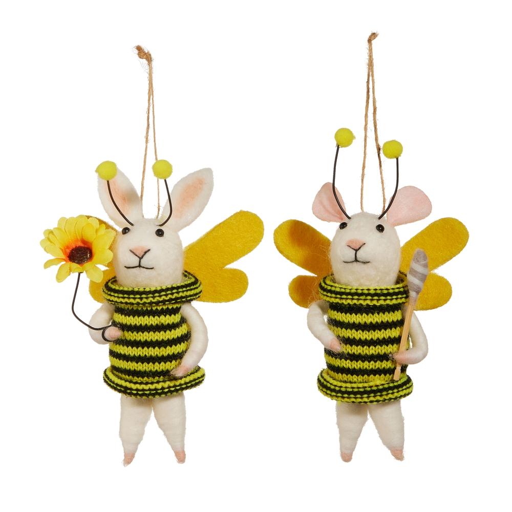 RAZ Imports 5.5" Mouse and Bunny Bee Ornament