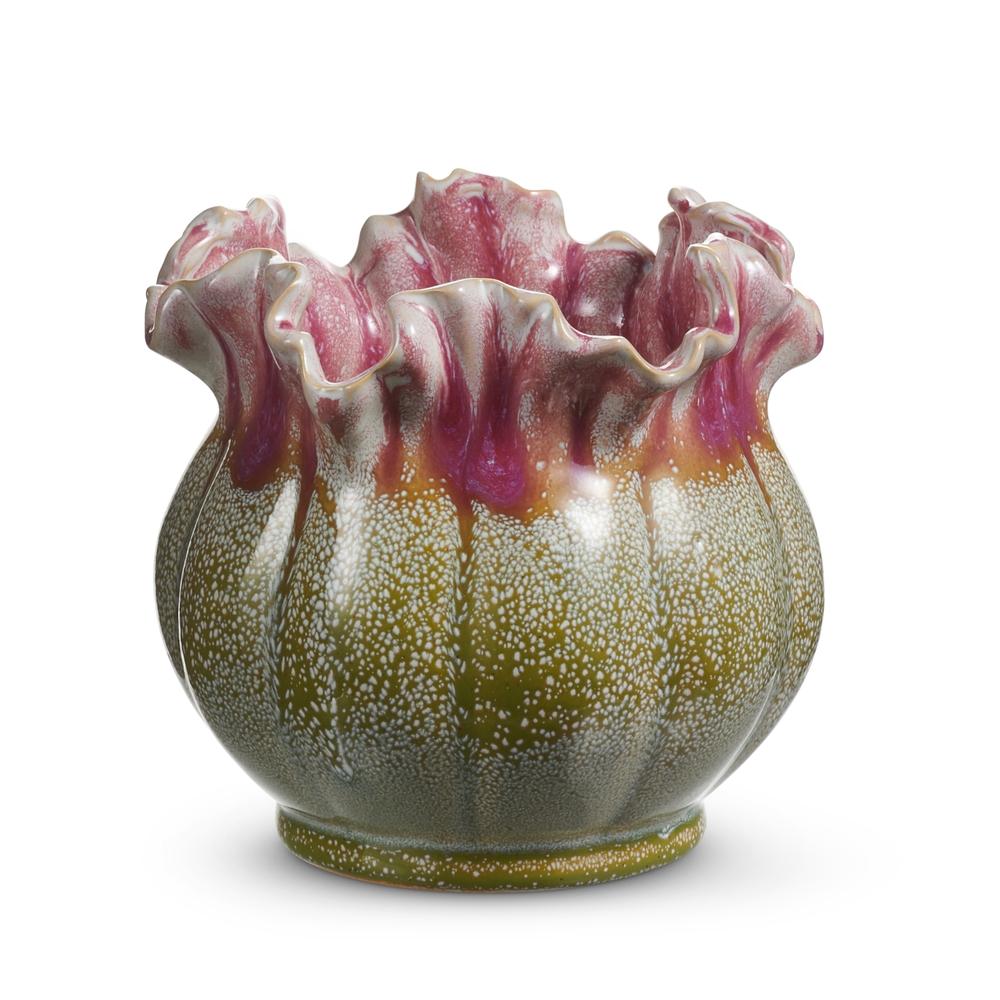 RAZ Imports 5.5" Pink Ruffle Speckled Planter
