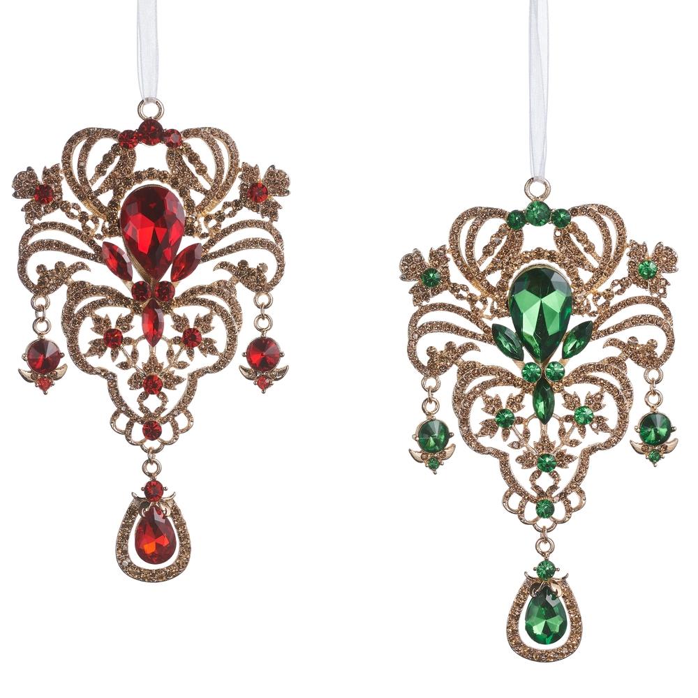 RAZ Imports 5.5" Red and Green Brooch Drop Ornament