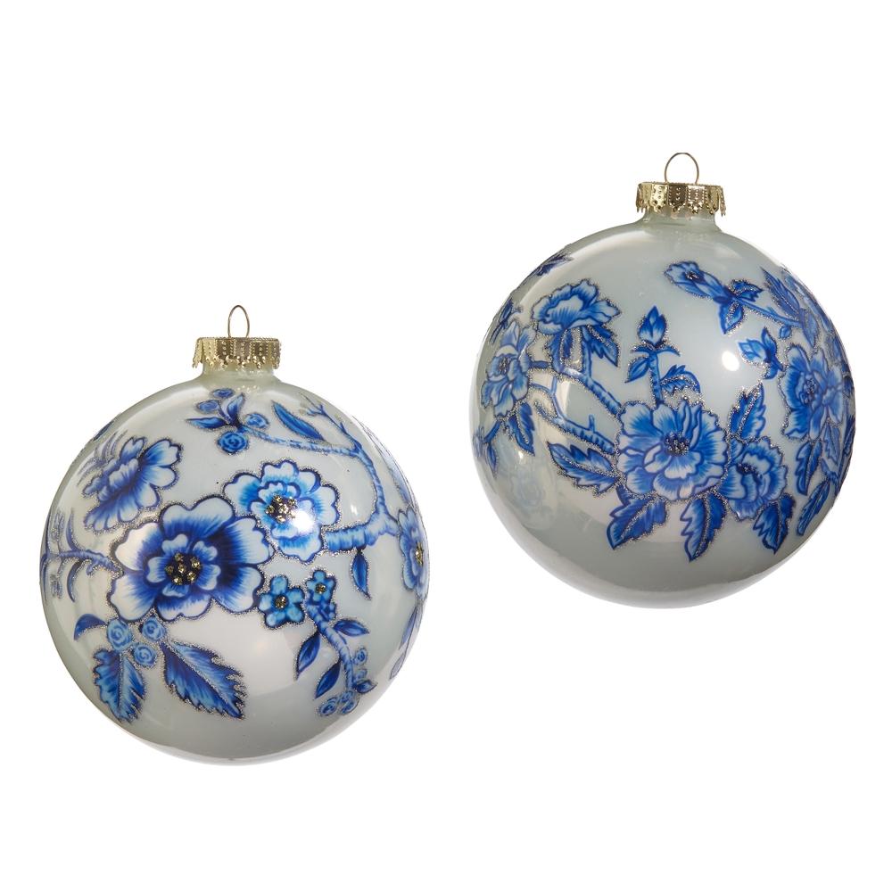 RAZ Imports 5" Blue Floral Ball Ornament