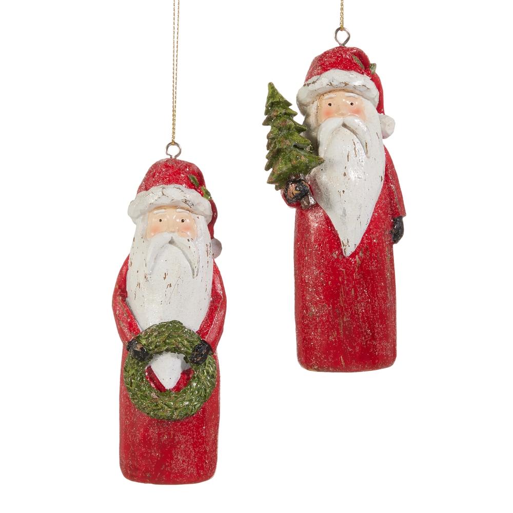 RAZ Imports 5" Carved Santa Ornament