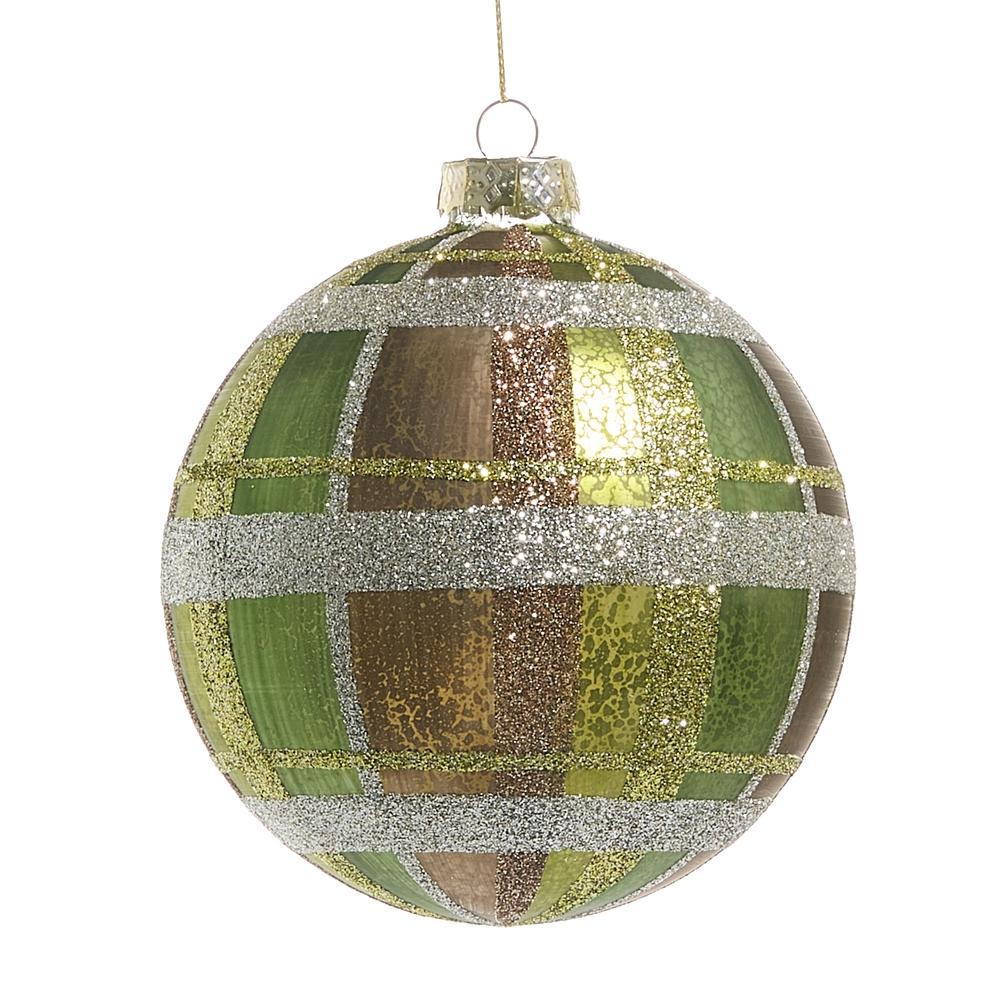 RAZ Imports 5" Green Plaid Ball Ornament