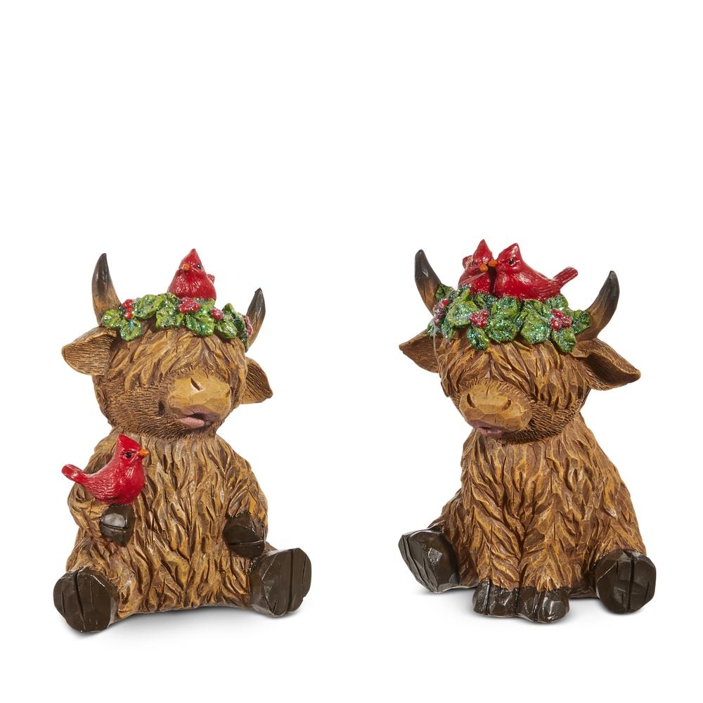RAZ Imports 5" Highland Cow with Cardinal Ornament