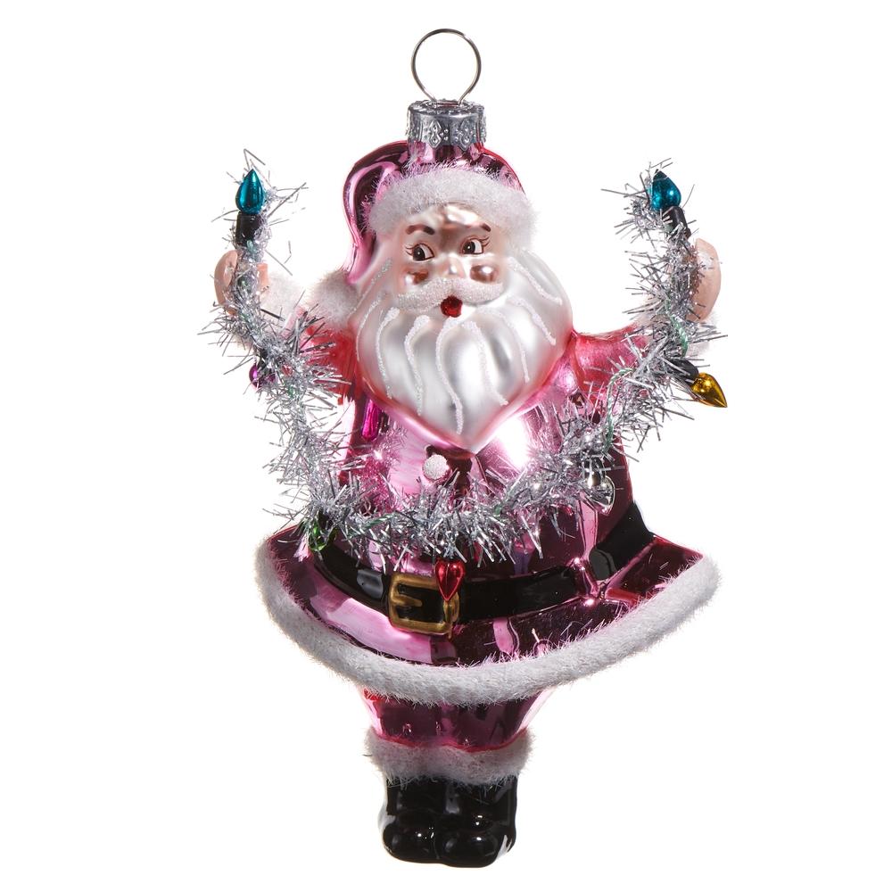 RAZ Imports 5" Pink Santa Holding Light Ornament