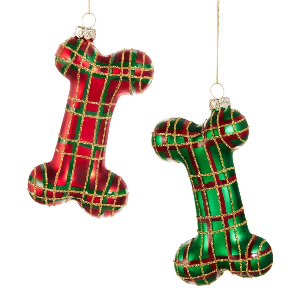 RAZ Imports 5" Plaid Dog Bone Ornament