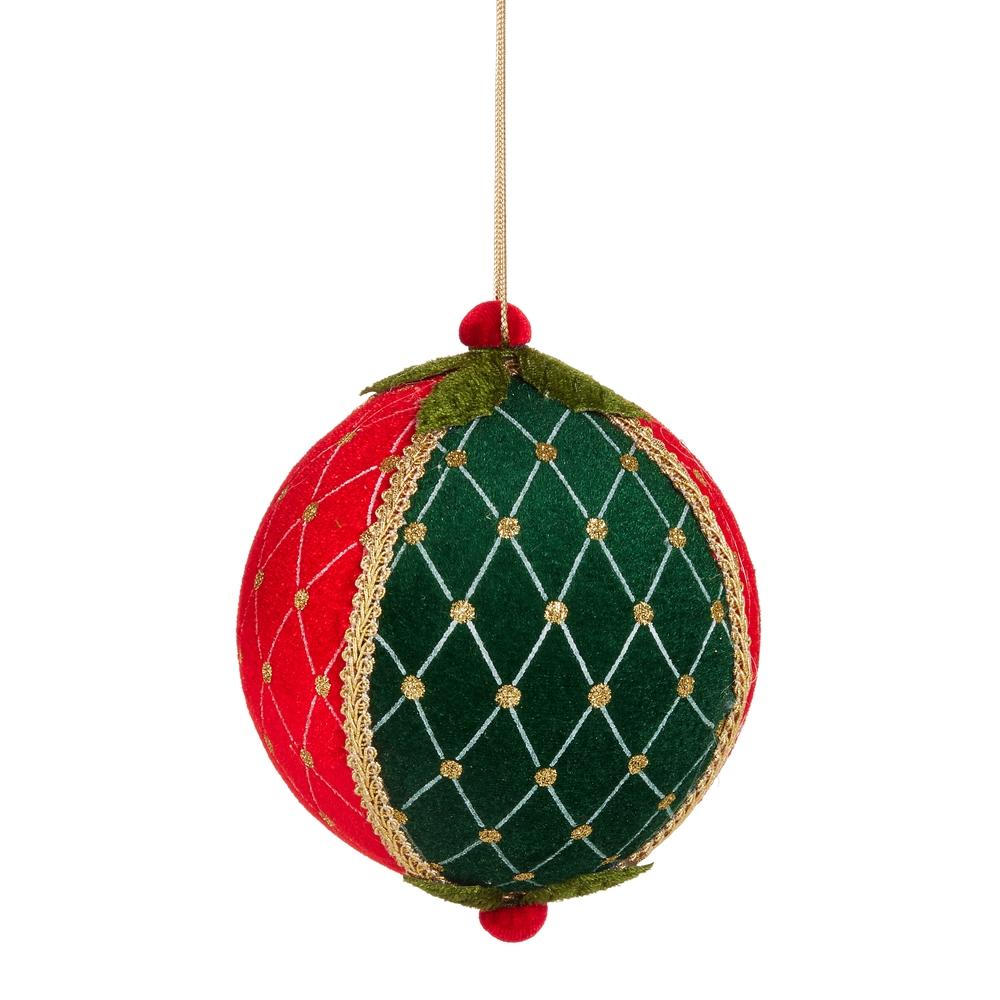 RAZ Imports 5" Red and Green Velvet Ball Ornament