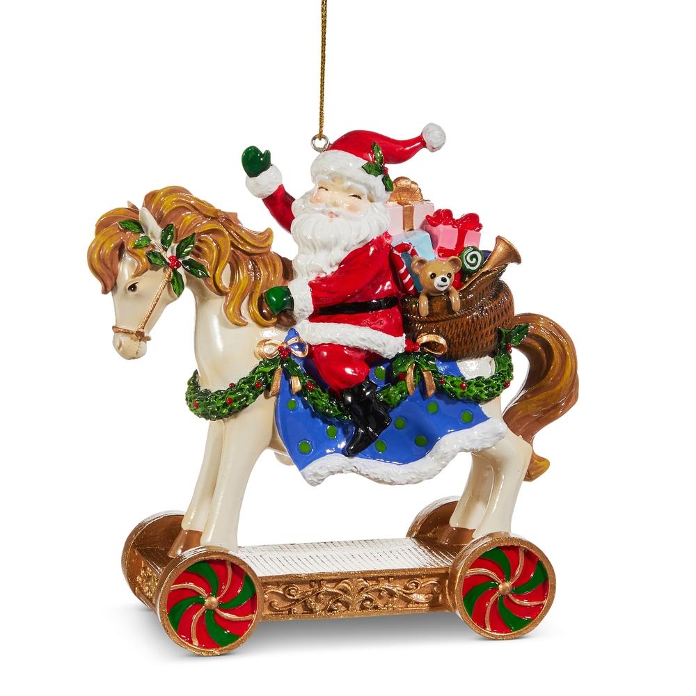RAZ Imports 5" Santa on Toy Horse Ornament