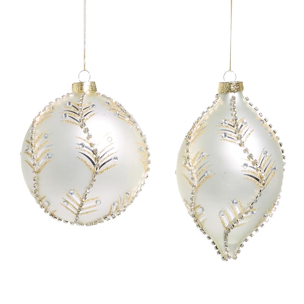 RAZ Imports 5" White and Gold Leaf Ornament